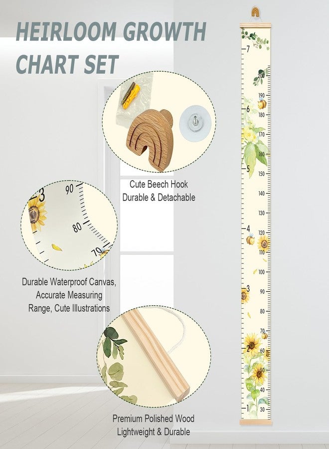 EQUNROY Growth Chart for Wall - 7.9x79 Inch Height Measurement Ruler with Wooden Rainbow Hook, Waterproof Canvas Nursery Decor, Removable Neutral Kids Height Chart for Baby Toddlers - Image 2